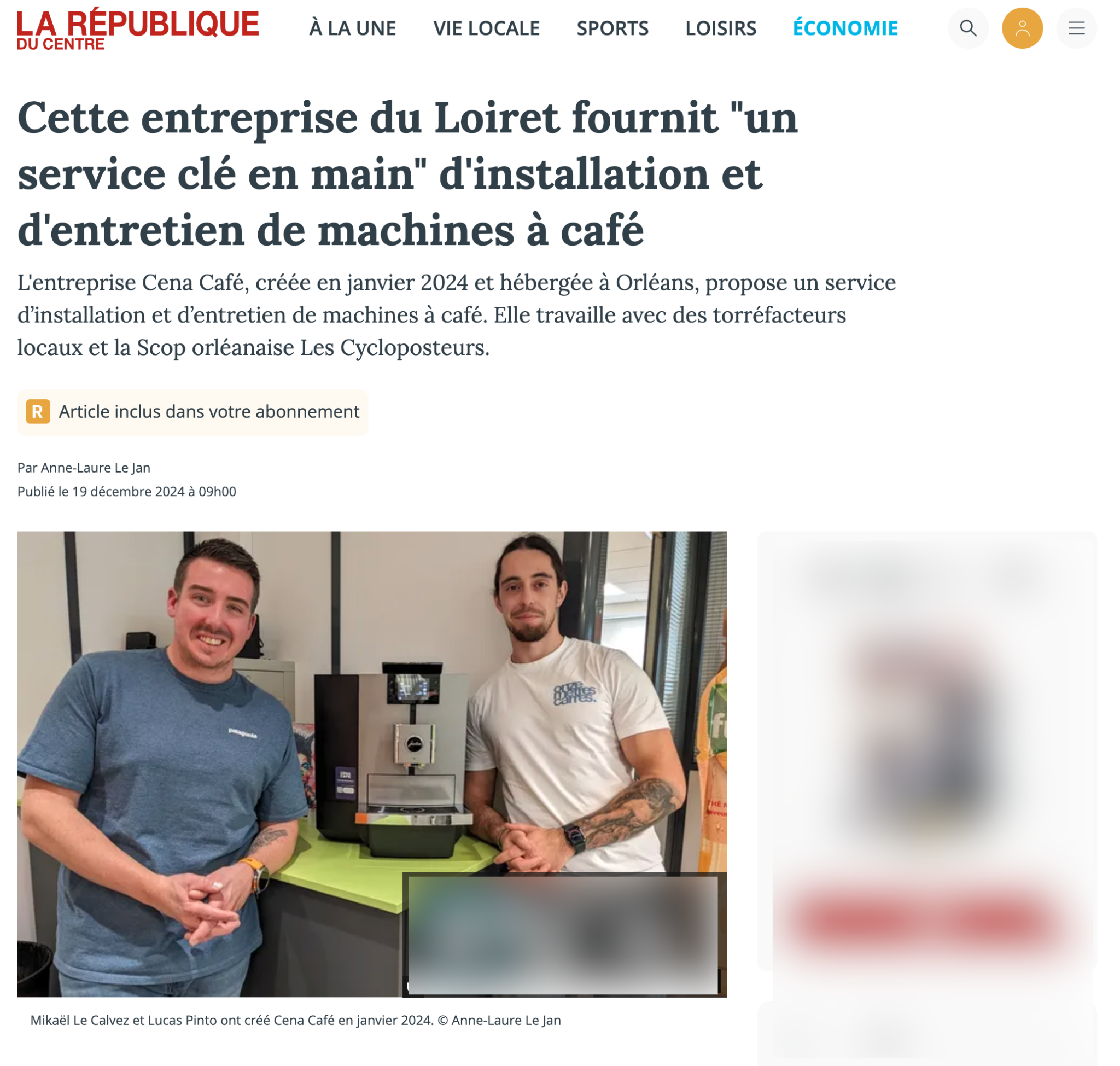 Article La République du Centre sur Cena Café